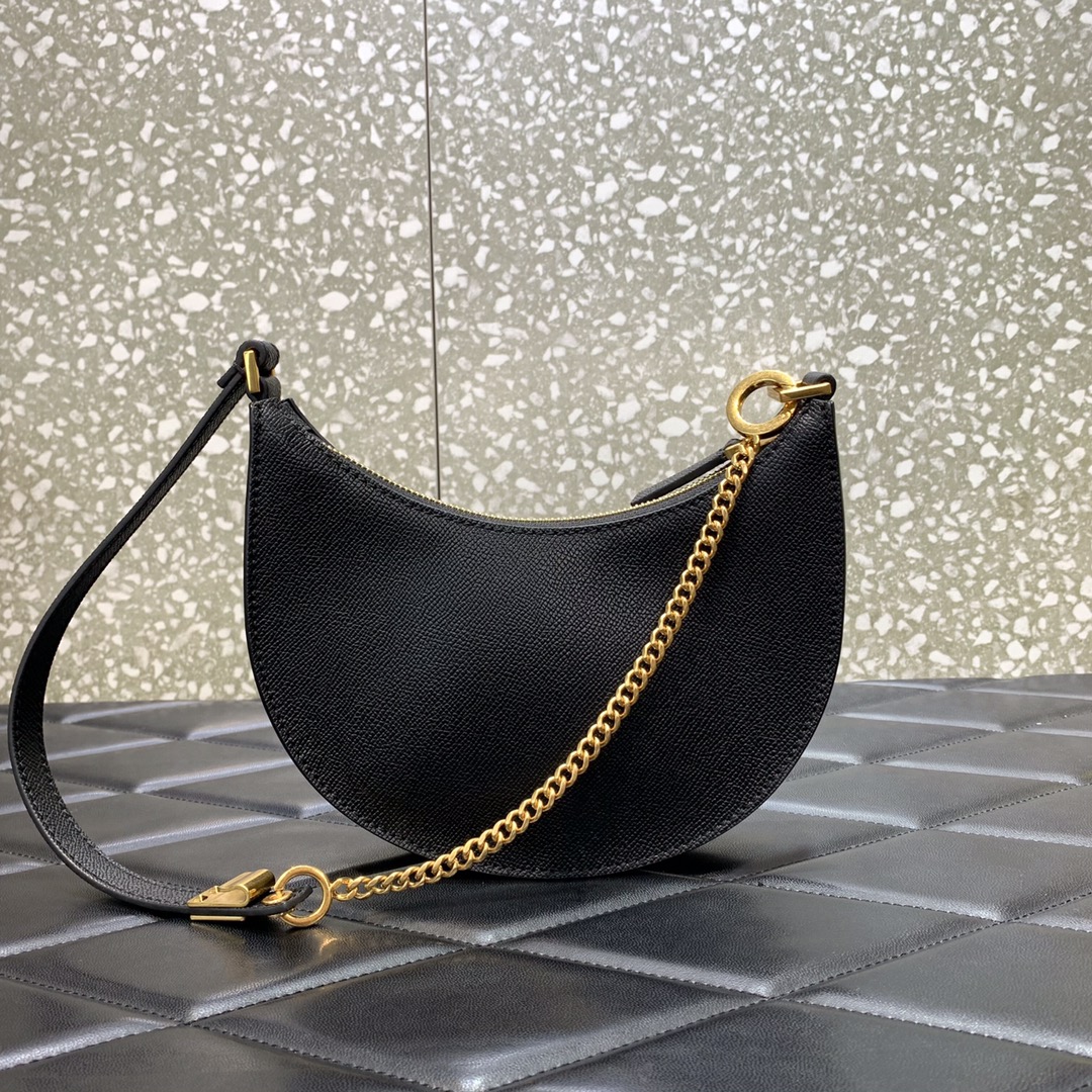 Valentino Garavani VLogo Signature Hobo Bag in Black Grainy Calfskin Leather 